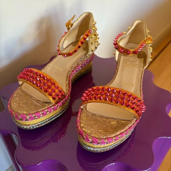 Christian Louboutin Pyraclou 60mm Espadrille Sandal, Authentic, EUC - Picture 11 of 12